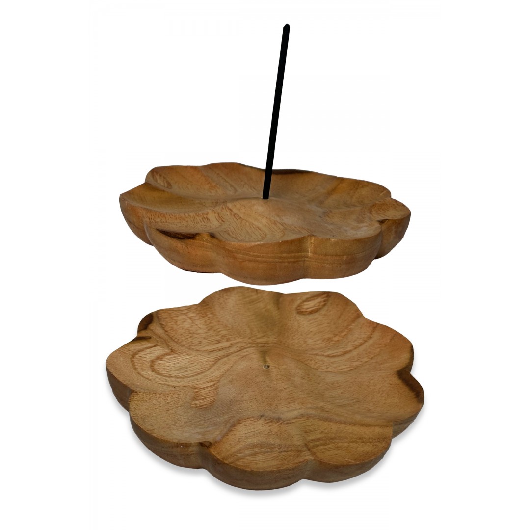 Suar ağaçtan yapılmış yuvarlak yaprak desenli çubuk tütsülük