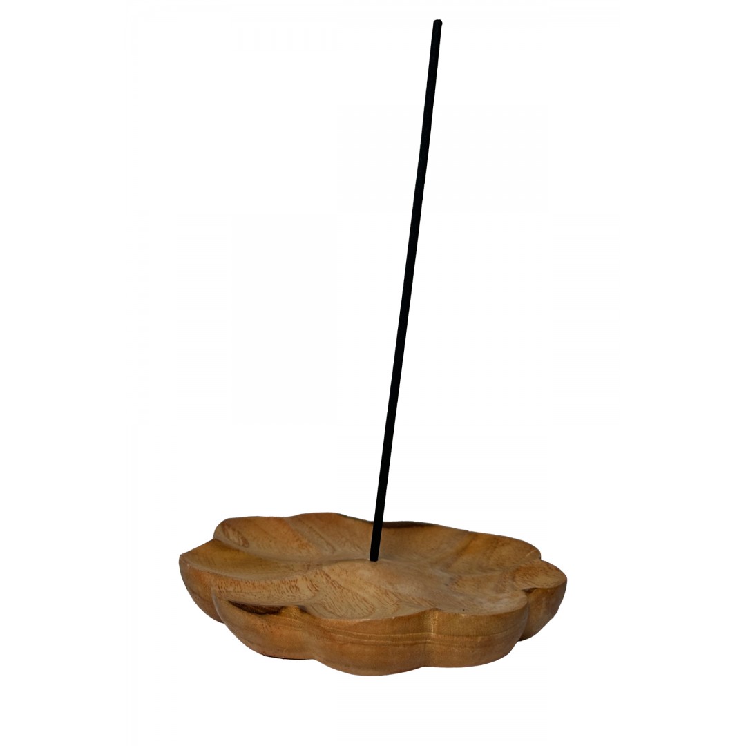 Suar ağaçtan yapılmış yuvarlak yaprak desenli çubuk tütsülük