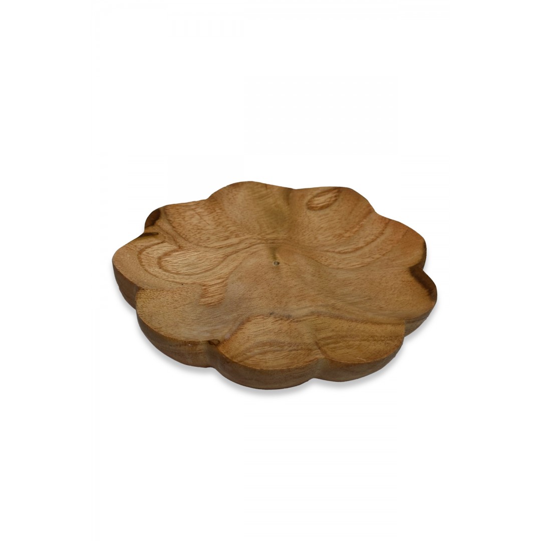 Suar ağaçtan yapılmış yuvarlak yaprak desenli çubuk tütsülük