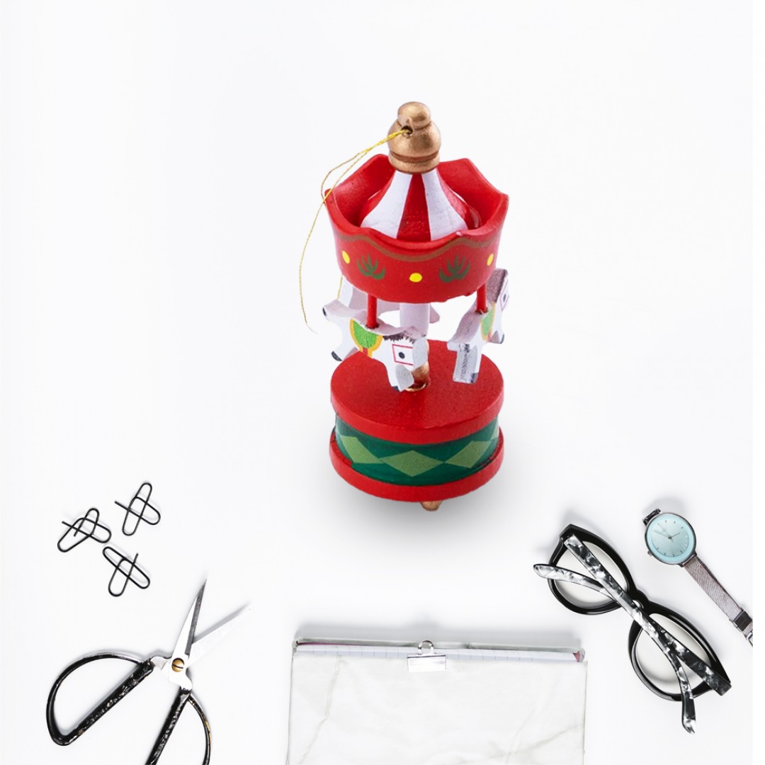 Ahşap Kırmızı Mini Atlı Karınca Asılabilir